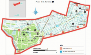 Map of the Paseo De La Reforma and the Bosque De Chapultepec Area